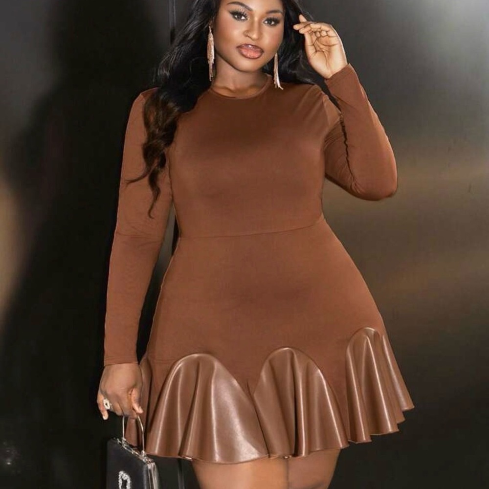 Elegant Brown Long Sleeve Dress